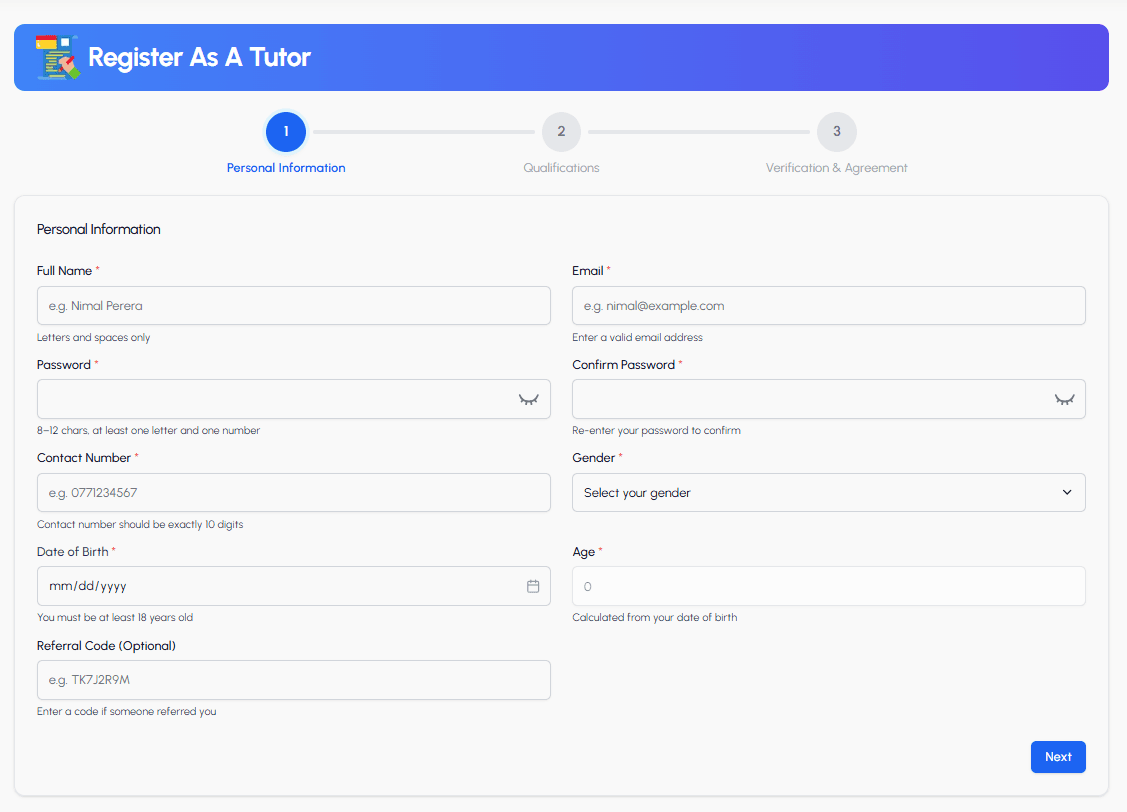 Step 1: Personal Information