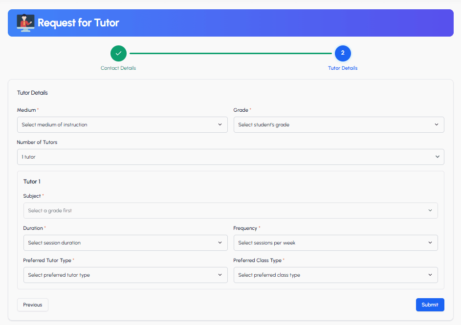 Step 2: Tutor Details